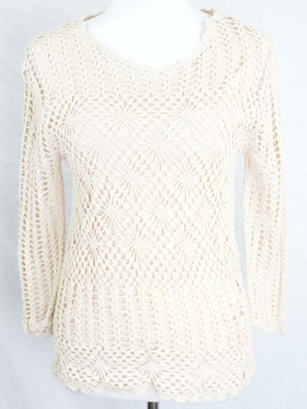 LNC Croft & Barrow Womens Small Cream Sweater Tank Top Vacation Office Crochet